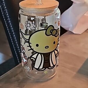 Hello Kitty Star Wars COLAB Glass Tumbler with Lid & Straw NWT